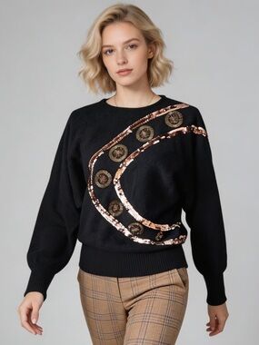 CEDARS | VINTAGE Black Sequins and Beaded Lambswool Angora Knit Sweater Sz M